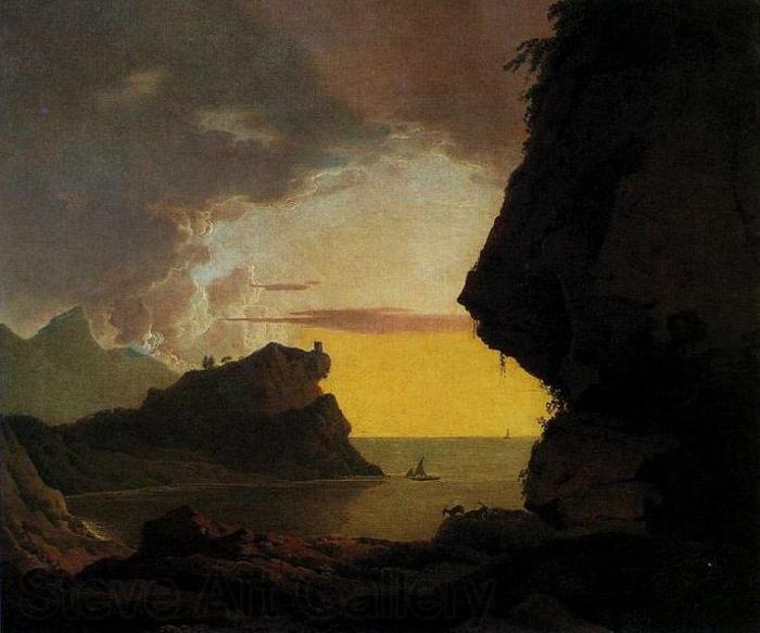 Joseph wright of derby Joseph Wright of Derby. Sunset on the Coast near Naples Norge oil painting art